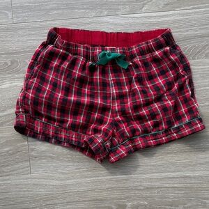Lands’ End Red and Green Plaid Women's Lounge Shorts with Drawstring